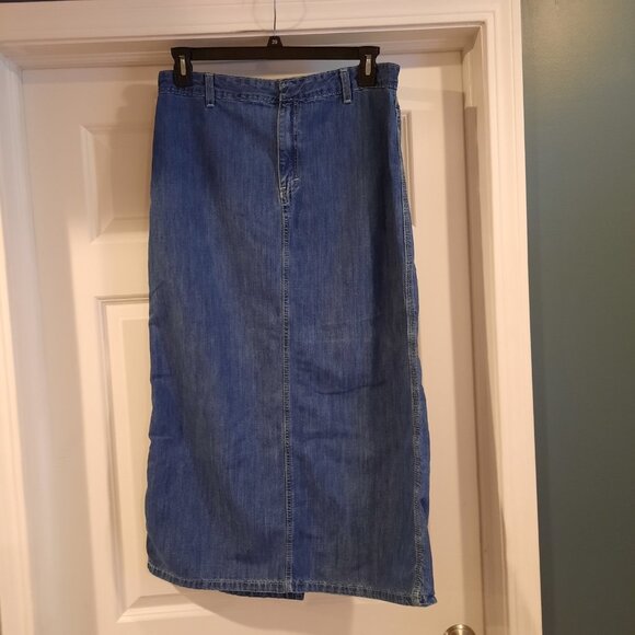 Vtg Y2K Tommy Hilfiger Skirt Womens 12 Denim Jean Midi Maxi‎ Modest Grunge Slit - Picture 1 of 14